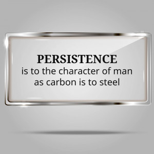 Image with the word 'Persistence' and a quote about character and steel.