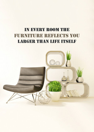 A modern living room with a black armchair, white shelving unit, and decorative plants.