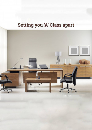 Modern executive office with wooden furniture and neutral tones