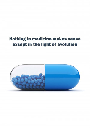 Blue capsule with blue pills inside, representing the evolution of medicine.