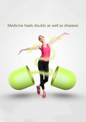 Woman emerging from a capsule, symbolizing healing and health.