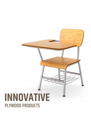 A wooden student desk with a metal frame and attached chair.