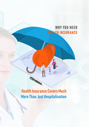 Illustration of a family under an umbrella with a heart-shaped shield, representing health insurance coverage.