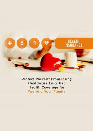 Health insurance concept with a red heart, stethoscope, and medical symbols.