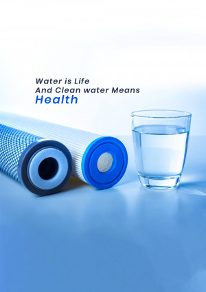 Water filter cartridges and a glass of clean water