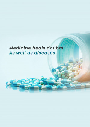 Pills spilling from a bottle with text overlay