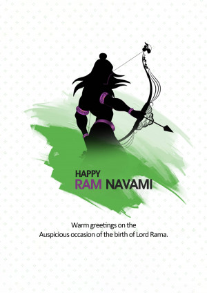 Silhouette of Lord Rama with a bow and arrow, with 'Happy Ram Navami' text.