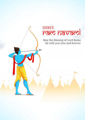 Illustration of Lord Rama with bow and arrow, celebrating Ram Navami