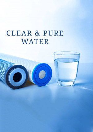 Water filter cartridge and a glass of clear water