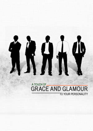 Silhouettes of men in suits with text 'A Touch of Grace and Glamour'