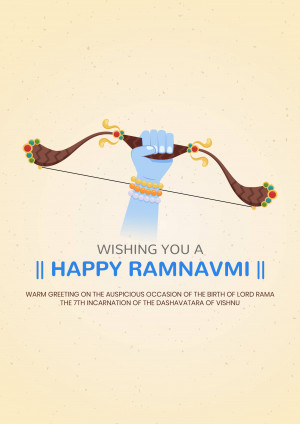 Illustration of a hand holding a bow and arrow with the text 'Happy Ram Navami'
