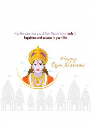 Ram Navami greeting with Lord Rama and temple background