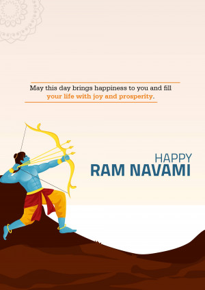 Illustration of Lord Rama with an arrow drawn on a bow, wishing Happy Ram Navami