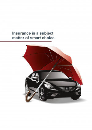 Red umbrella protecting a black car, symbolizing insurance.