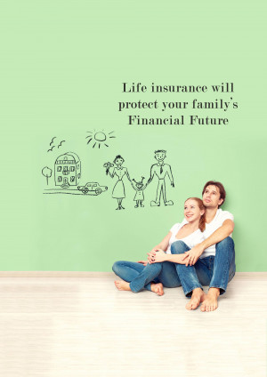 Couple embracing with a doodle illustration of family and financial security