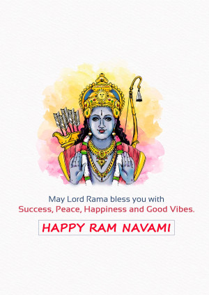 Watercolor painting of Lord Rama with a blessing message for Ram Navami