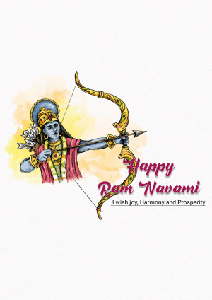 Watercolor illustration of Lord Rama with a bow and arrow, wishing Happy Ram Navami