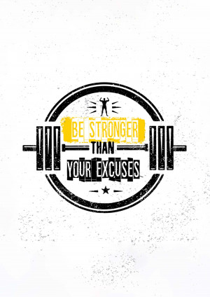 Motivational quote with a barbell graphic