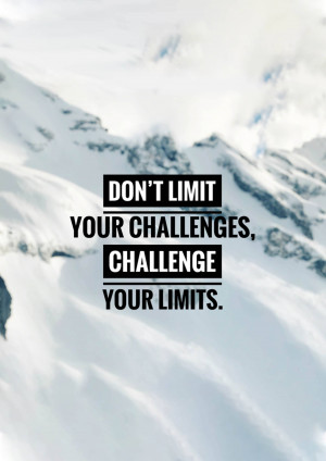 Motivational quote over a snowy mountain landscape