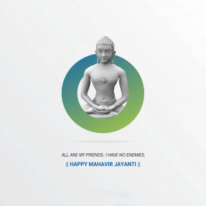 Image of Buddha statue with Mahavir Jayanti message