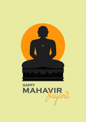 Silhouette of a meditating figure with Mahavir Jayanti greeting