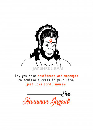 Illustration of Lord Hanuman with text 'Jai Shree Ram' and 'Hanuman Jayanti' wishes.