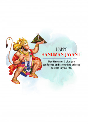 Image of Lord Hanuman with a mountain on his hand and text 'Happy Hanuman Jayanti'