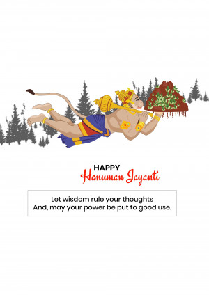 Hanuman flying with a mountain, Happy Hanuman Jayanti greeting