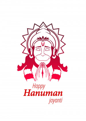 Illustration of Lord Hanuman with folded hands and 'Happy Hanuman Jayanti' text