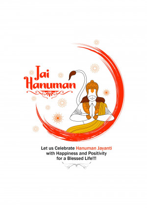 Illustration of Lord Hanuman with 'Jai Hanuman' text and festive decorations