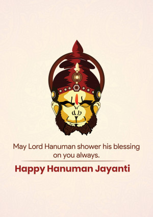 Illustration of Lord Hanuman's face with a blessing message for Hanuman Jayanti