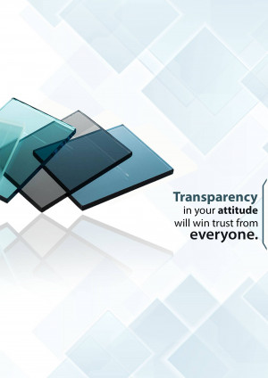 Stack of transparent glass panes with text about transparency