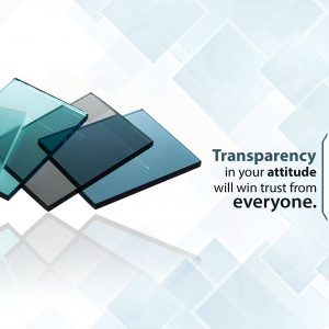 Stack of transparent glass panes with text overlay