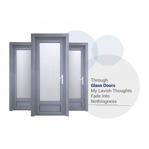 Three gray glass paneled doors with silver handles