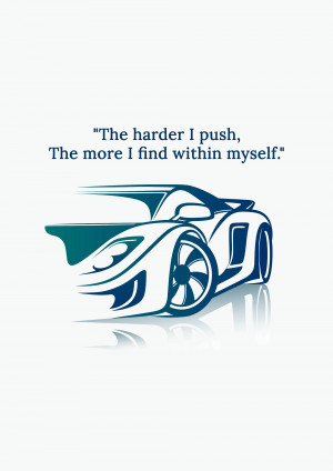 Sports car graphic with a motivational quote about inner strength.