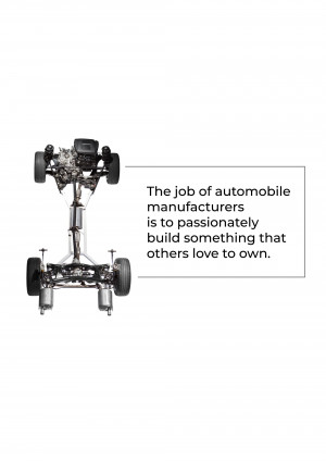 Illustration of a car chassis with suspension components and text about automobile manufacturing.