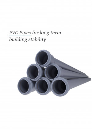 Stack of gray PVC pipes for construction