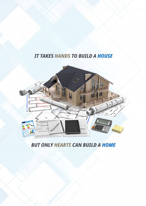 Conceptual image of a house model with blueprints and tools, representing home construction and the emotional aspect of creating a home.