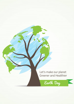 Illustration of a tree with the world map within its foliage, promoting Earth Day.