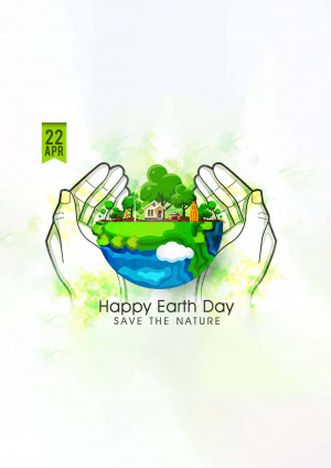 Hands holding a globe with trees and water, celebrating Earth Day.