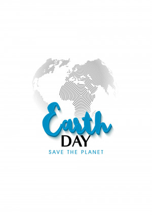 Earth Day graphic with a globe and text