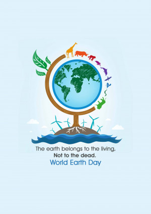Illustration depicting Earth with animals and renewable energy sources, promoting World Earth Day.