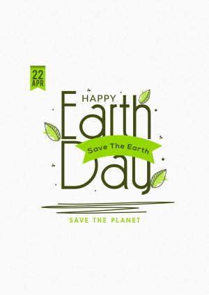 Earth Day graphic with green text and leaves