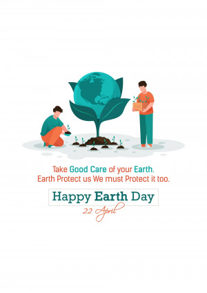 Illustration of people planting a tree with the Earth inside a leaf, celebrating Earth Day.