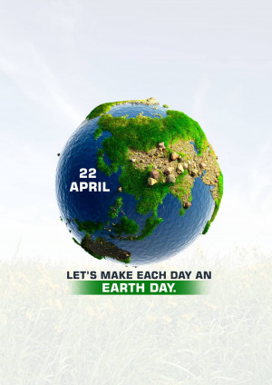 A digital illustration of Earth with the date April 22nd and a call to action for Earth Day.