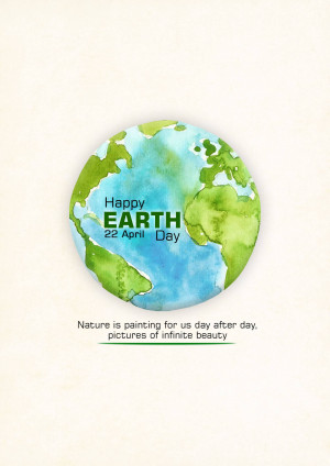 Watercolor painting of the Earth with the text 'Happy Earth Day'