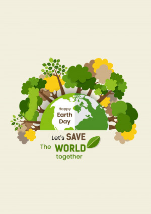 Earth Day illustration with trees and a globe