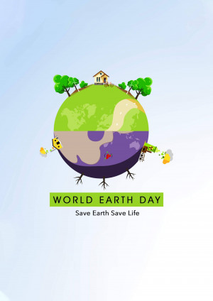 Illustration of Earth with a house and trees, celebrating World Earth Day