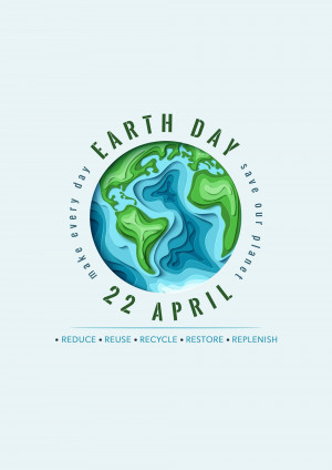 Earth Day graphic with a layered paper globe and the date April 22nd