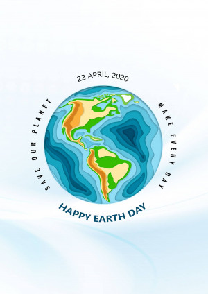 Paper cut style illustration of the Earth with text 'Save Our Planet' and 'Happy Earth Day'